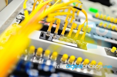 Fiber Optic With Servers In A Technology Data Center Stock Photo