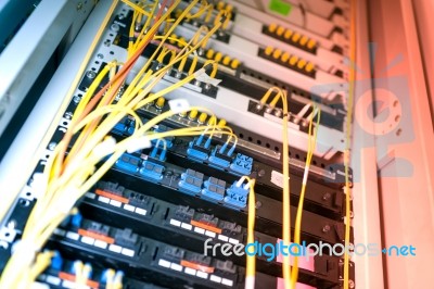 Fiber Optic With Servers In A Technology Data Center Stock Photo