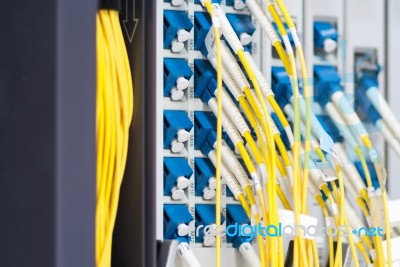 Fiber Optic With Servers In A Technology Data Center Stock Photo