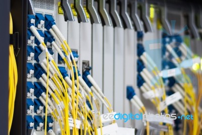 Fiber Optic With Servers In A Technology Data Center Stock Photo