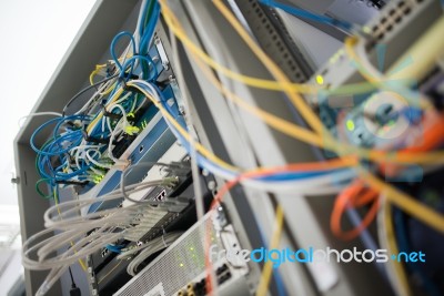 Fiber Optic With Servers In A Technology Data Center Stock Photo