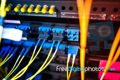 Fiber Optic With Servers In A Technology Data Center Stock Photo