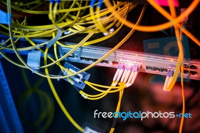 Fiber Optic With Servers In A Technology Data Center Stock Photo