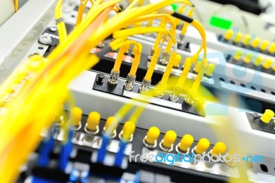 Fiber Optic With Servers In A Technology Data Center Stock Photo