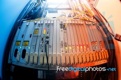 Fiber Optic With Servers In A Technology Data Center Stock Photo