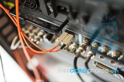 Fiber Optic With Servers In A Technology Data Center Stock Photo