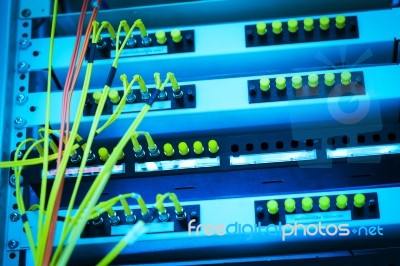 Fiber Optic With Servers In A Technology Data Center Stock Photo