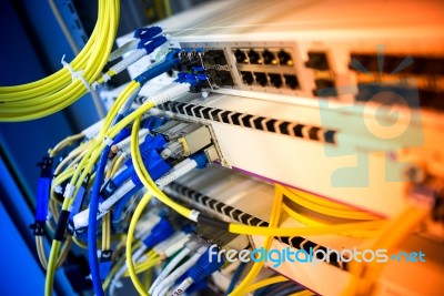 Fiber Optic With Servers In A Technology Data Center Stock Photo