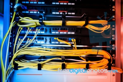 Fiber Optic With Servers In A Technology Data Center Stock Photo