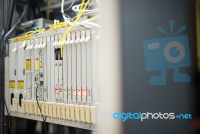 Fiber Optic With Servers In A Technology Data Center Stock Photo