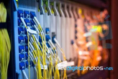 Fiber Optic With Servers In A Technology Data Center Stock Photo