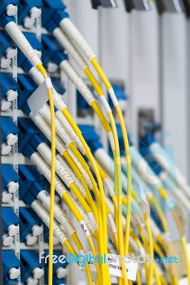 Fiber Optic With Servers In A Technology Data Center Stock Photo