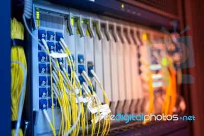 Fiber Optic With Servers In A Technology Data Center Stock Photo