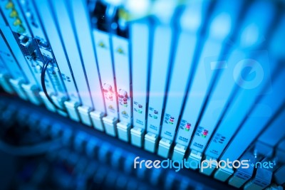 Fiber Optic With Servers In A Technology Data Center Stock Photo