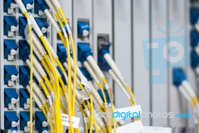 Fiber Optic With Servers In A Technology Data Center Stock Photo