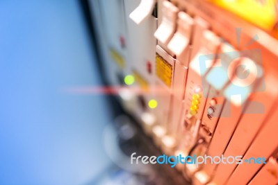 Fiber Optic With Servers In A Technology Data Center Stock Photo