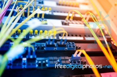 Fiber Optic With Servers In A Technology Data Center Stock Photo