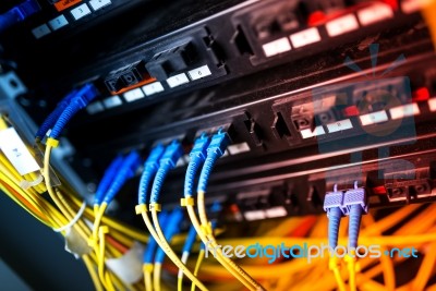 Fiber Optic With Servers In A Technology Data Center Stock Photo