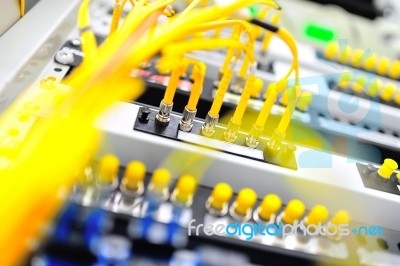 Fiber Optic With Servers In A Technology Data Center Stock Photo