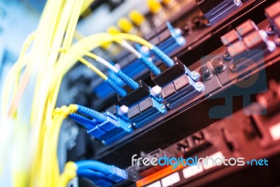 Fiber Optic With Servers In A Technology Data Center Stock Photo