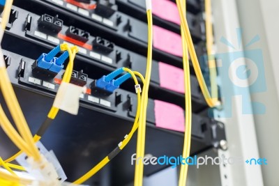 Fiber Optic With Servers In A Technology Data Center Stock Photo