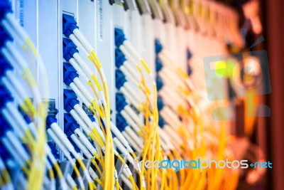 Fiber Optic With Servers In A Technology Data Center Stock Photo