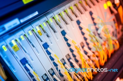 Fiber Optic With Servers In A Technology Data Center Stock Photo