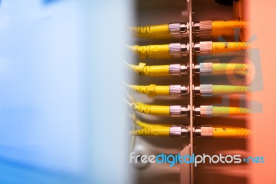 Fiber Optic With Servers In A Technology Data Center Stock Photo