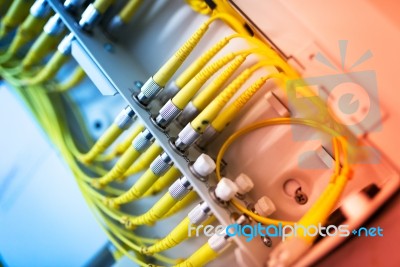 Fiber Optic With Servers In A Technology Data Center Stock Photo