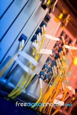 Fiber Optic With Servers In A Technology Data Center Stock Photo