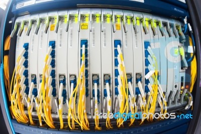 Fiber Optic With Servers In A Technology Data Center Stock Photo