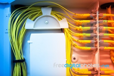 Fiber Optic With Servers In A Technology Data Center Stock Photo