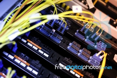 Fiber Optic With Servers In A Technology Data Center Stock Photo