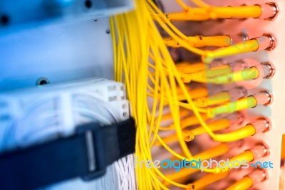 Fiber Optic With Servers In A Technology Data Center Stock Photo