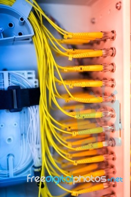 Fiber Optic With Servers In A Technology Data Center Stock Photo