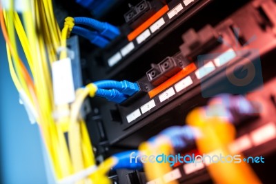 Fiber Optic With Servers In A Technology Data Center Stock Photo