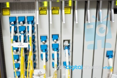 Fiber Optic With Servers In A Technology Data Center Stock Photo