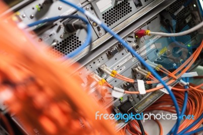 Fiber Optic With Servers In A Technology Data Center Stock Photo