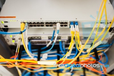 Fiber Optic With Servers In A Technology Data Center Stock Photo