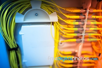 Fiber Optic With Servers In A Technology Data Center Stock Photo