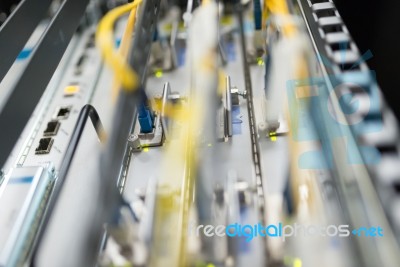 Fiber Optic With Servers In A Technology Data Center Stock Photo