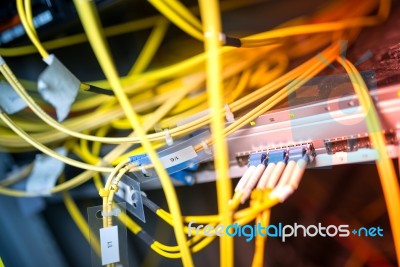 Fiber Optic With Servers In A Technology Data Center Stock Photo