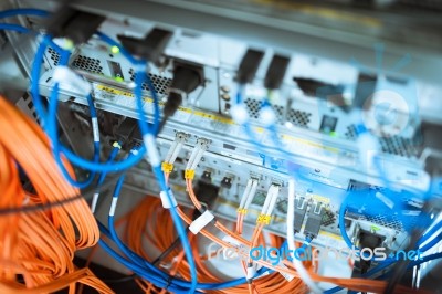 Fiber Optic With Servers In A Technology Data Center Stock Photo