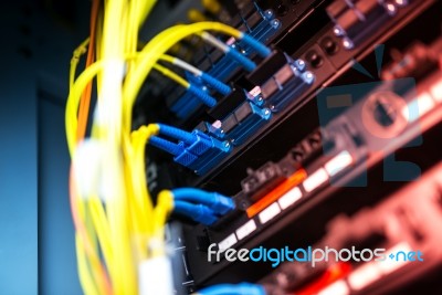 Fiber Optic With Servers In A Technology Data Center Stock Photo