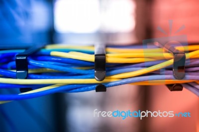 Fiber Optic With Servers In A Technology Data Center Stock Photo