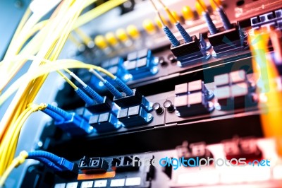 Fiber Optic With Servers In A Technology Data Center Stock Photo