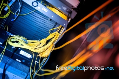 Fiber Optic With Servers In A Technology Data Center Stock Photo