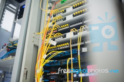 Fiber Optic With Servers In A Technology Data Center Stock Photo