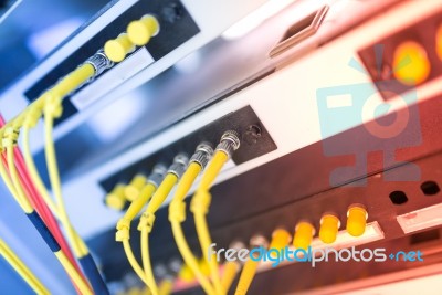 Fiber Optic With Servers In A Technology Data Center Stock Photo