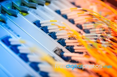 Fiber Optic With Servers In A Technology Data Center Stock Photo